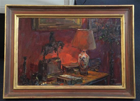 § Susan Ryder (b.1944) Still life with Wellington 16 x 24in.